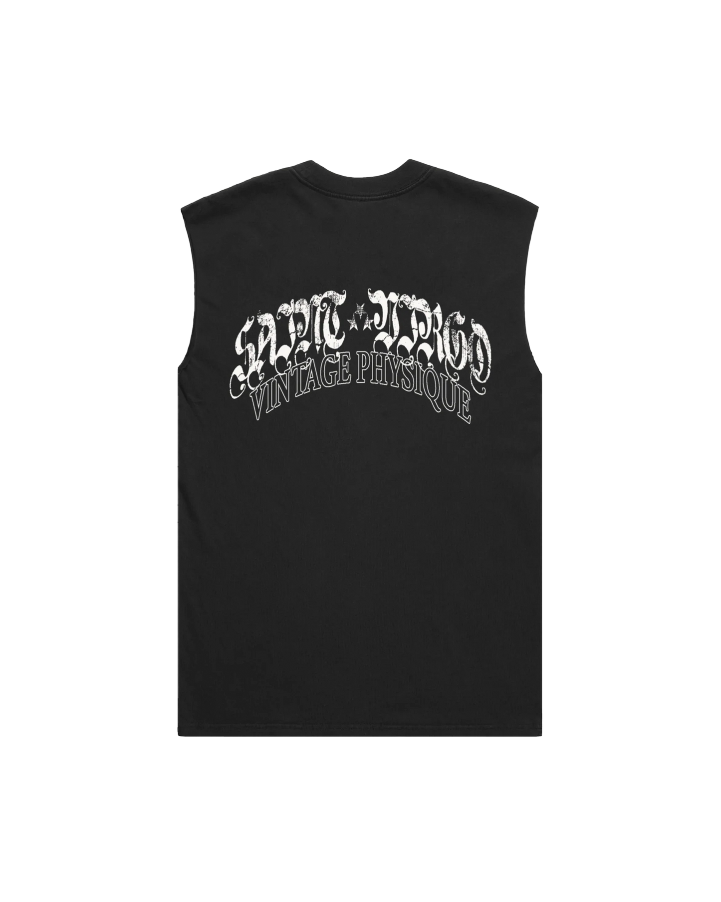 Saint Virgo Vintage Physique Cut Off Tank, blending nostalgic design with modern luxury sportswear. Crafted for those who embrace athletic essentialism, redefining sportswear with a vintage-inspired look for active lifestyles.