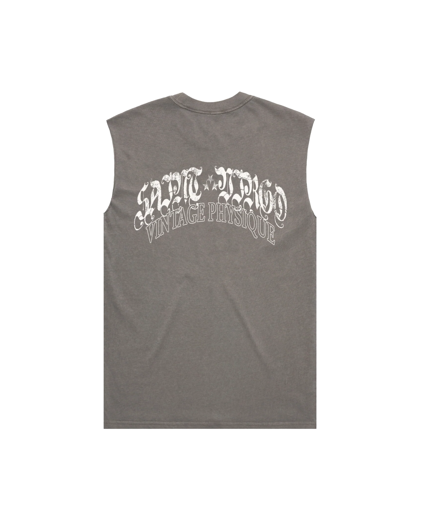 Saint Virgo Vintage Physique Cut Off Tank, blending nostalgic design with modern luxury sportswear. Crafted for those who embrace athletic essentialism, redefining sportswear with a vintage-inspired look for active lifestyles.