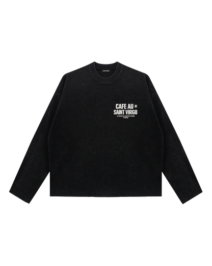 CAFE SV | Vintage Black Waffle Long Sleeve T-Shirt