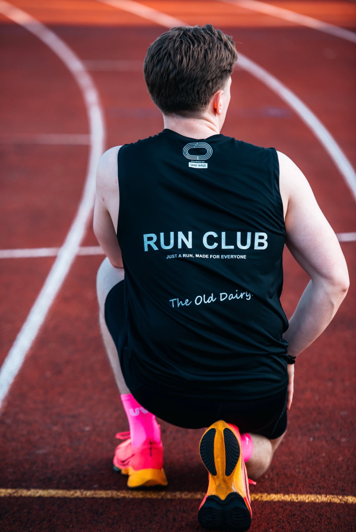 Saint Virgo Run Club T-shirt, crafted with contemporary sportswear design, offering ready-to-wear luxury sportswear for runners. This piece reflects athletic essentialism, providing comfort and performance while redefining sportswear for active, athletic lifestyles.