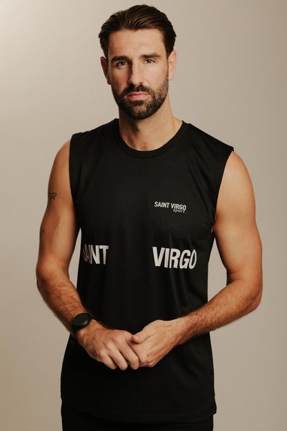 RUN SPLIT LOGO | Black Sport Tank