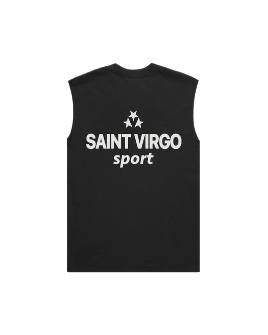 Saint Virgo Sport Star Cut Off Tank, merging contemporary sportswear with ready-to-wear luxury sportswear, offering a stylish, athletic fit that reflects athletic essentialism and redefines sportswear for the modern sport enthusiast.