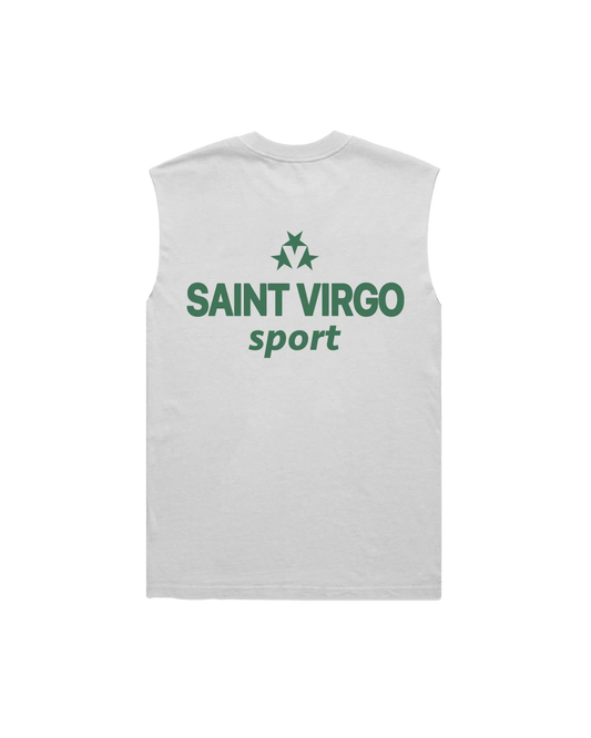 Saint Virgo Sport Star Cut Off Tank, merging contemporary sportswear with ready-to-wear luxury sportswear, offering a stylish, athletic fit that reflects athletic essentialism and redefines sportswear for the modern sport enthusiast.