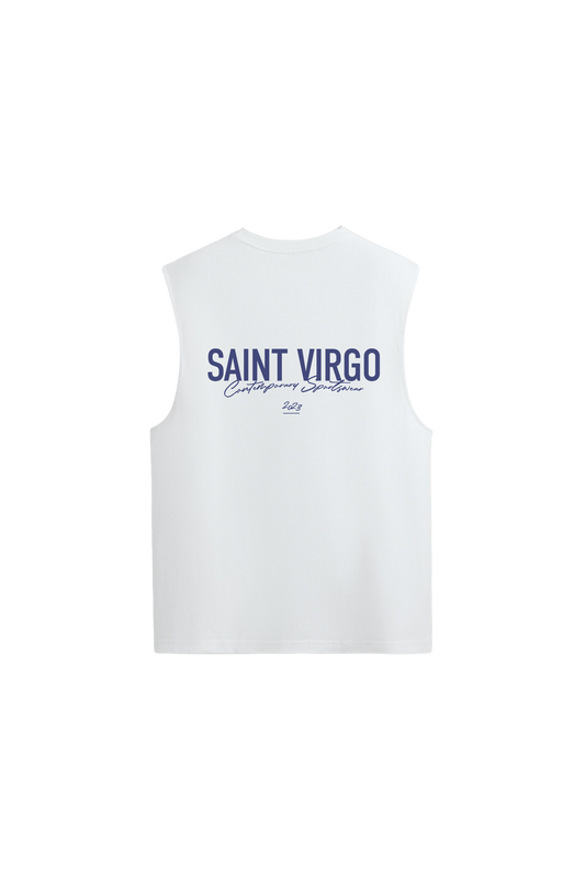 ATHLETE | Washed White/Navy Cut Off Tank