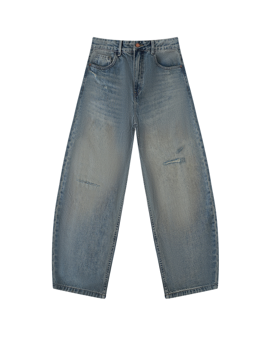 WORN DENIM | Distressed Barrel Jeans